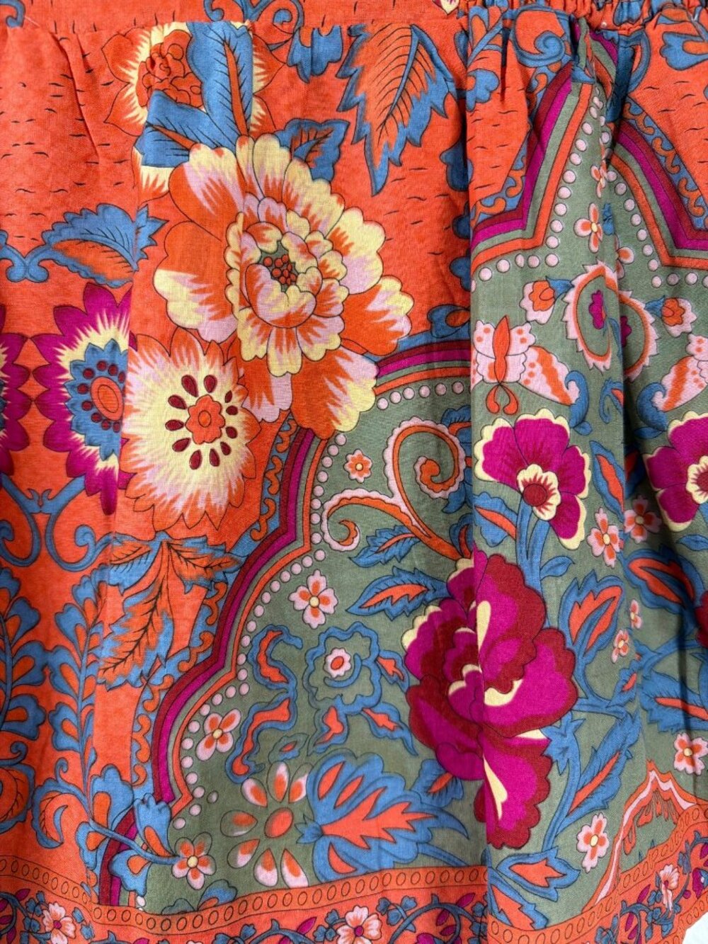 NWT Francesca's Rosebud Mini Skirt Boho Orange Smocked Waist Festival Size L - Picture 5 of 15